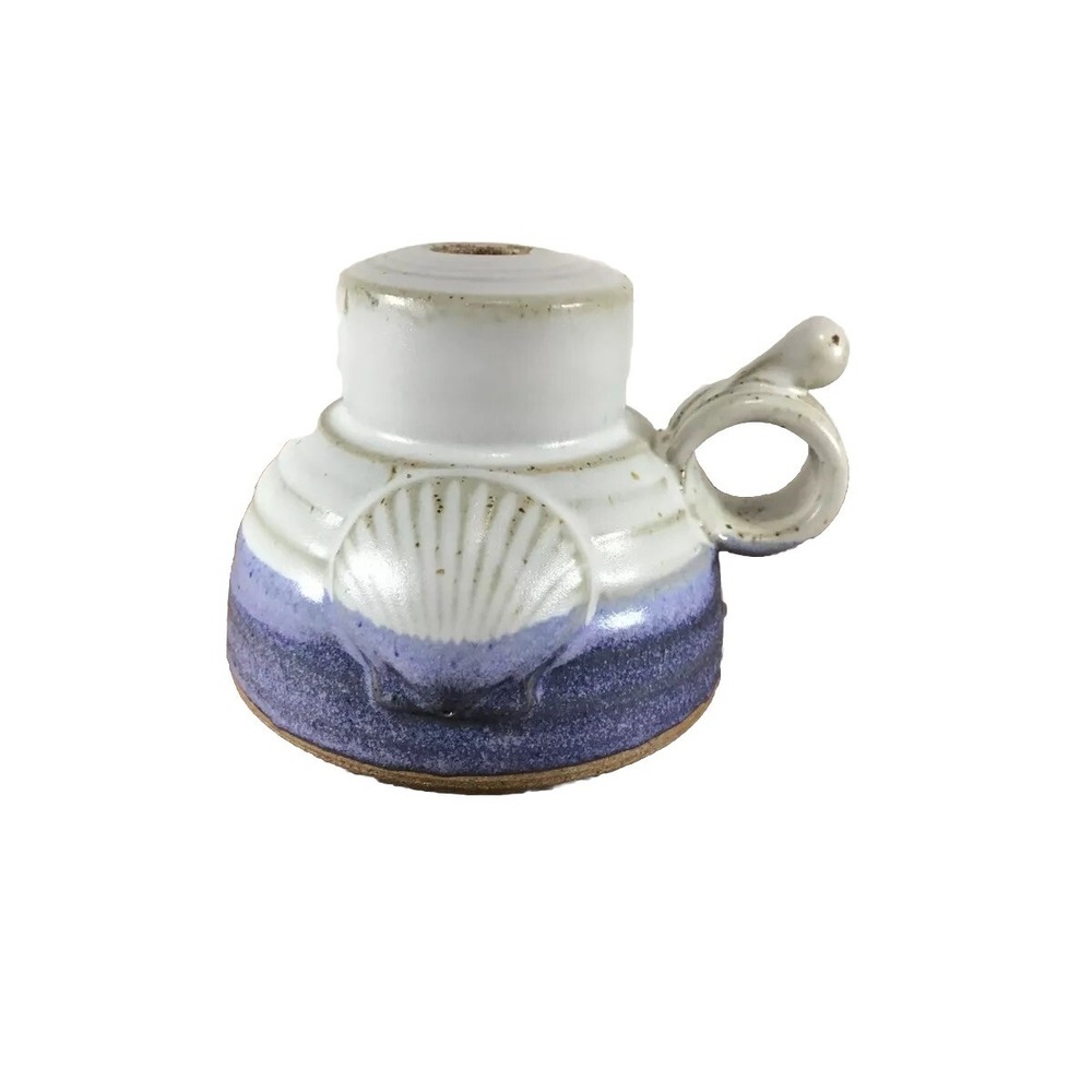 Art Pottery Glazed Chamber Stick Seashell Nautical Candle Holder Signed